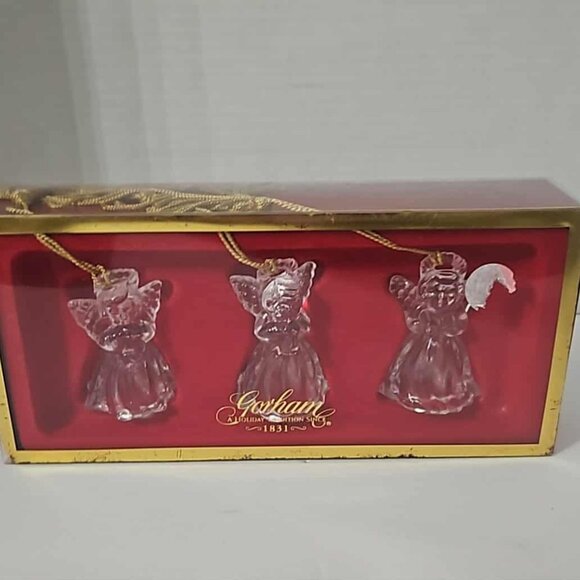 Gorham Other - set of three Gorham crystal angel ornaments with gold cords and tassels